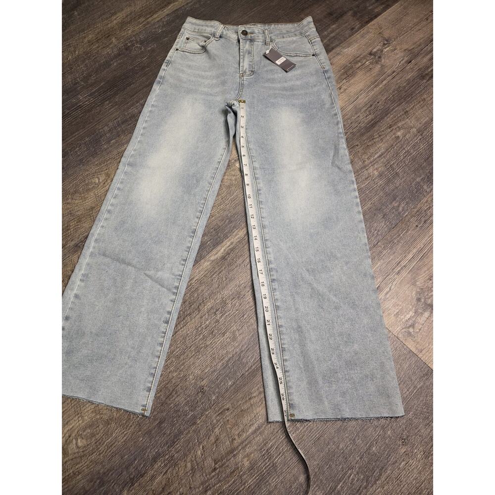 KDF Women's Jeans Size 8 Light Wash Wide Leg Raw Hem High Rise Stretch NWT - Picture 5 of 7